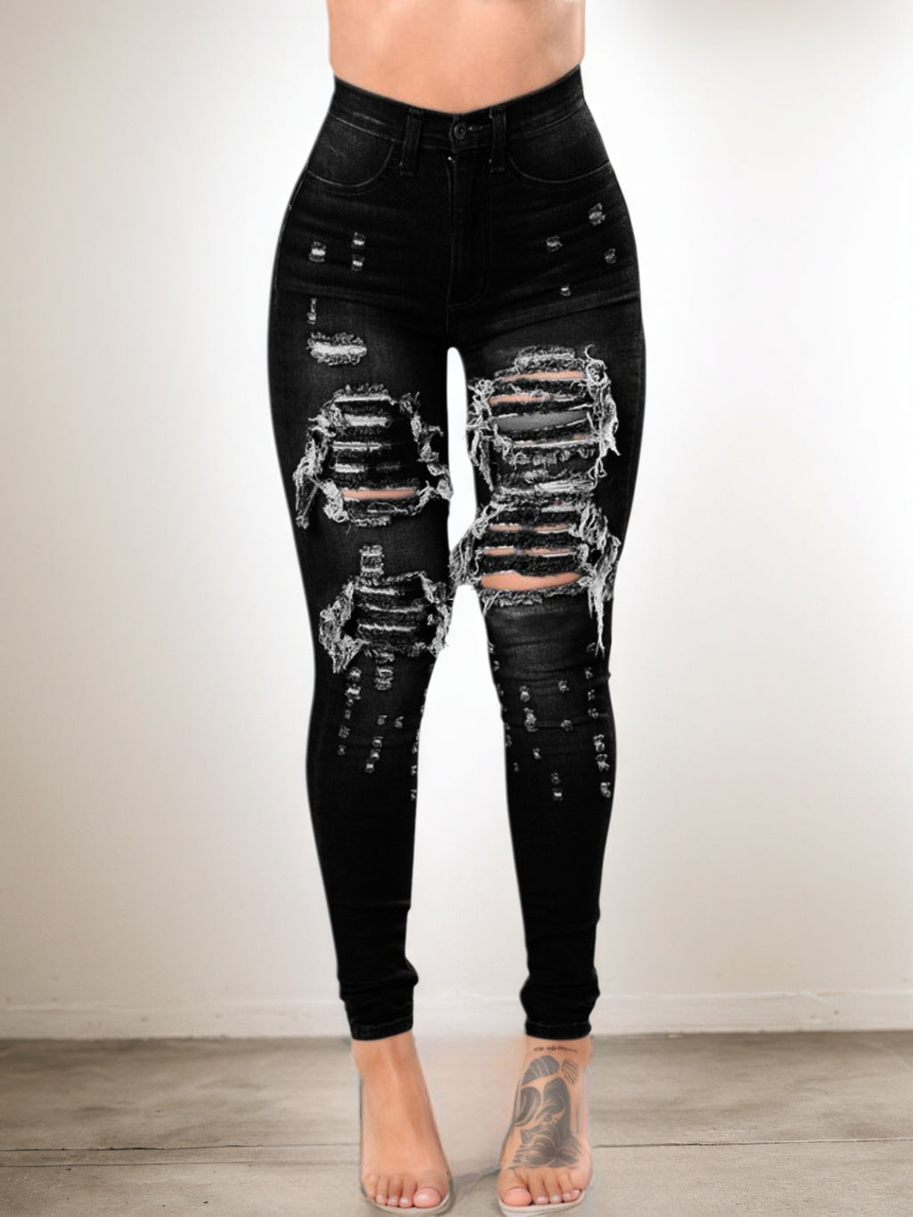 Versatile Women's High Waisted Elastic Ripped Tight Jeans, High-quality, Easy To Fit, Comfortable And Fashionable - Street Style Sexy Basic Jeans, Women's Jeans And Clothing - Trend finder