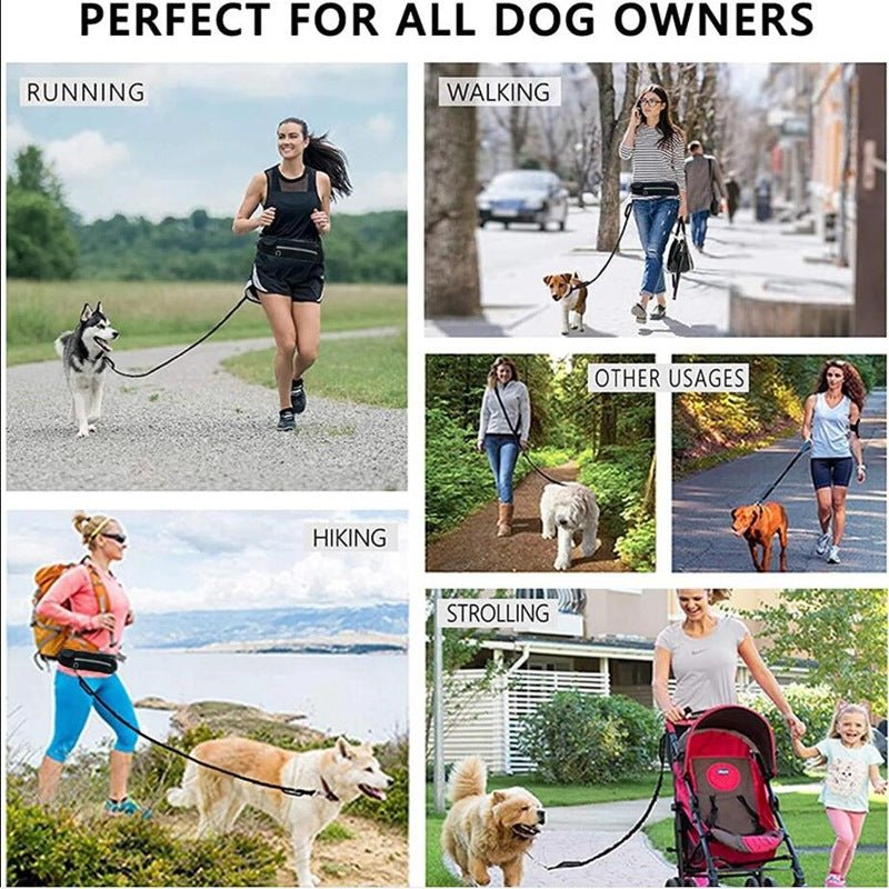 Hands Free Dog Leash Pet Walking And Training Belt With Shock Absorbing Bungee Leash For Up To 180lbs Large Dogs Phone Pocket And Water Bottle Holder - Trend finder