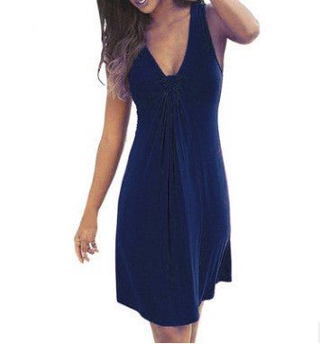 Deep-V Neck Loose Off-Shoulder Sleeveless Casual Beach Dress - Trend finder