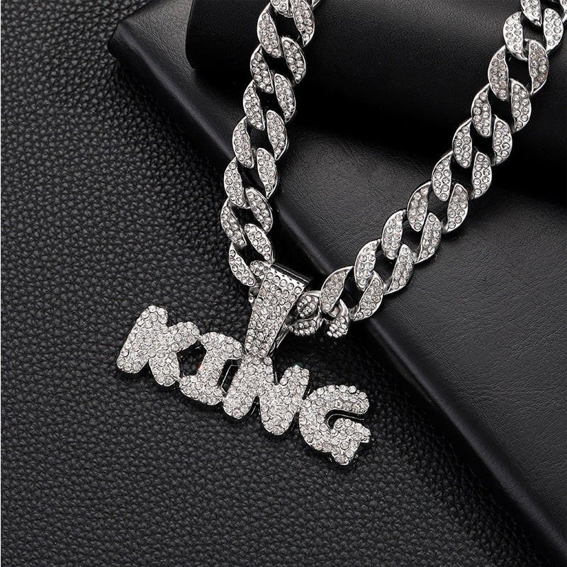 13mm Width Football Pendant Necklace,Full Diamond King Fashion Pendant Necklace, 3D Diamond Gold Zinc Alloy Stainless Steel Religious Zircon - Trend finder