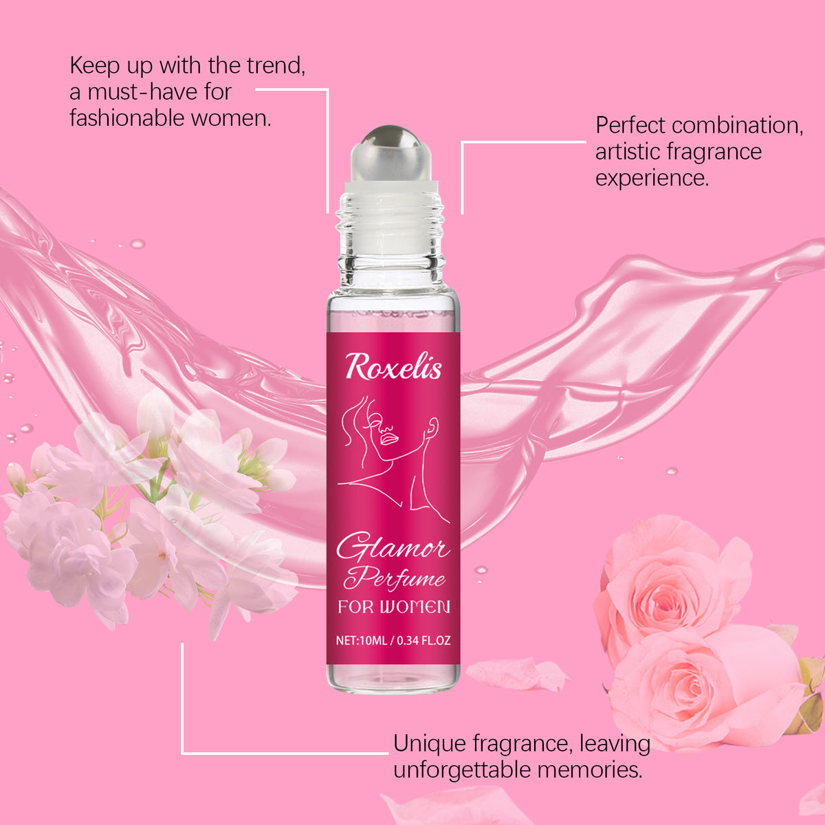 Women Pheromone Roll-On Perfume, Long Lasting Rose Scent Portable Mini Glamor Perfume, Natural Elegant Fragrance For Dating & Daily Use, 10ml - Trend finder