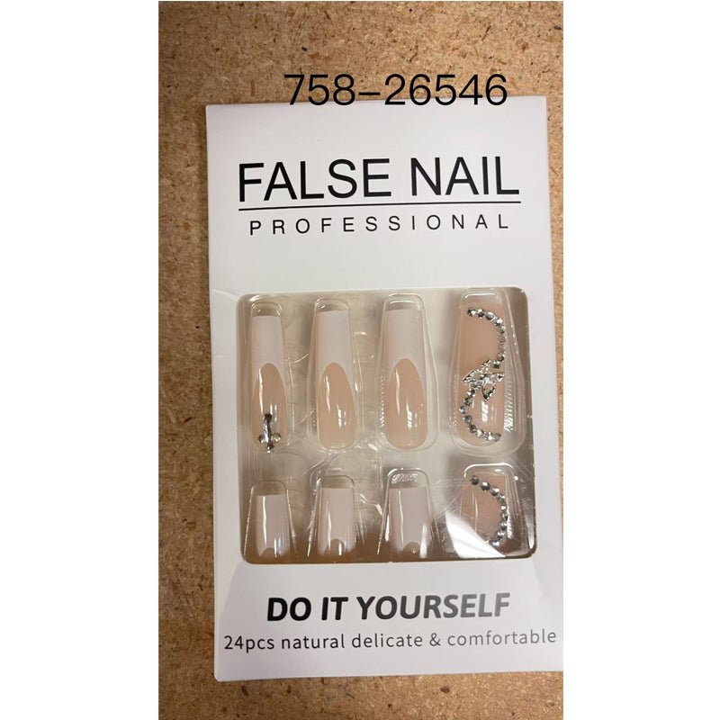 24 PCS White Flower Diamond Butterfly Nail Art, Long Length Long Water Pipe Fake Nails,Square Head Nail Tips False Nail - Trend finder