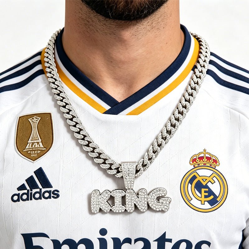 13mm Width Football Pendant Necklace,Full Diamond King Fashion Pendant Necklace, 3D Diamond Gold Zinc Alloy Stainless Steel Religious Zircon - Trend finder