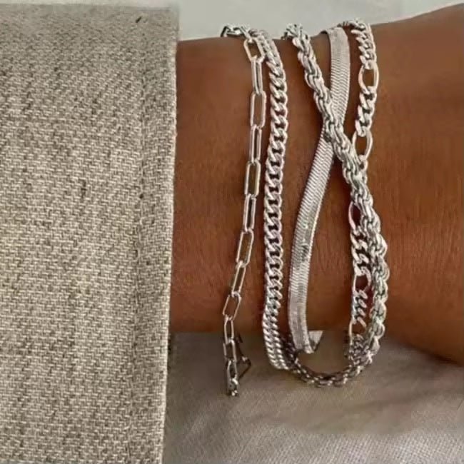 5pcs Silver Bracelets For Women, 14K Silver Plated Dainty Bracelets Set For Women Trendy Adjustable Stackable Bracelets - Trend finder