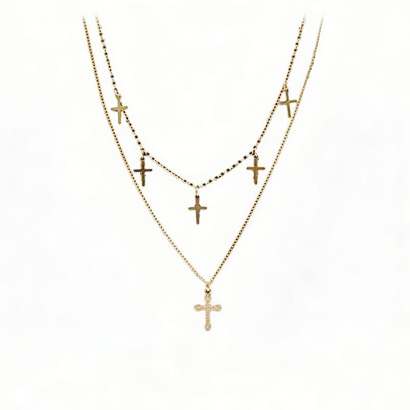 24k Gold Jewelry,Cross Heart Charm Choker Necklace For Women Dainty Layered Lip Chain Necklace Stainless Steel Trendy Jewelry - Trend finder