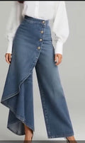 Unique Straight-leg Pants Fashion Large Ruffled Buttons Trousers Women's Faux Jeans Clothing - Trend finder