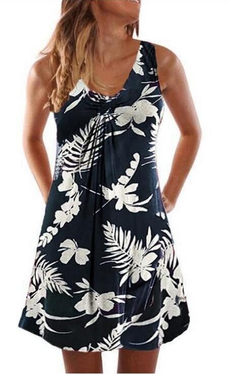 Deep-V Neck Loose Off-Shoulder Sleeveless Casual Beach Dress - Trend finder