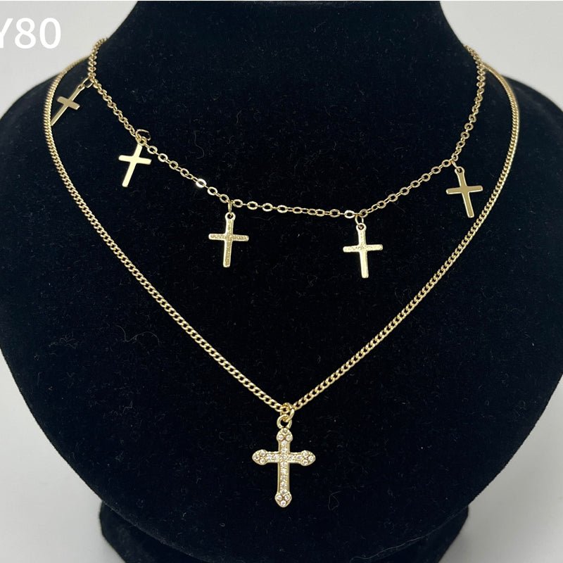 24k Gold Jewelry,Cross Heart Charm Choker Necklace For Women Dainty Layered Lip Chain Necklace Stainless Steel Trendy Jewelry - Trend finder