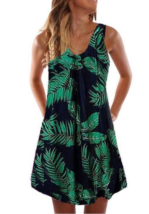 Deep-V Neck Loose Off-Shoulder Sleeveless Casual Beach Dress - Trend finder