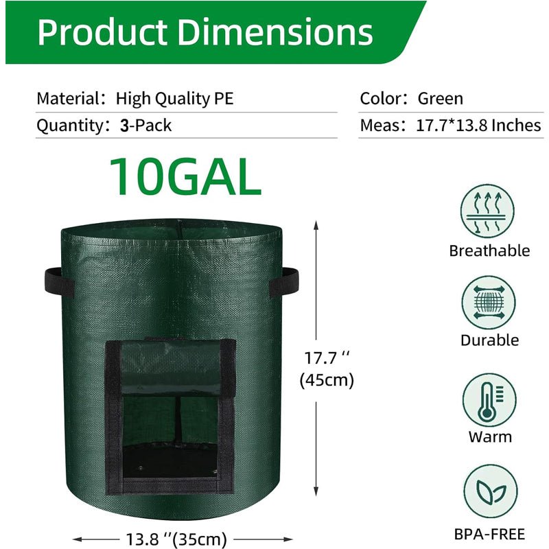 10 Gallon -6 Pack Potato Grow Bags, Heavy Duty PE Fabric Pots With Flap And Handles, Green Planter Bags For Potato Vegetables Outdoor Garden, For All Plants Growing - Trend finder