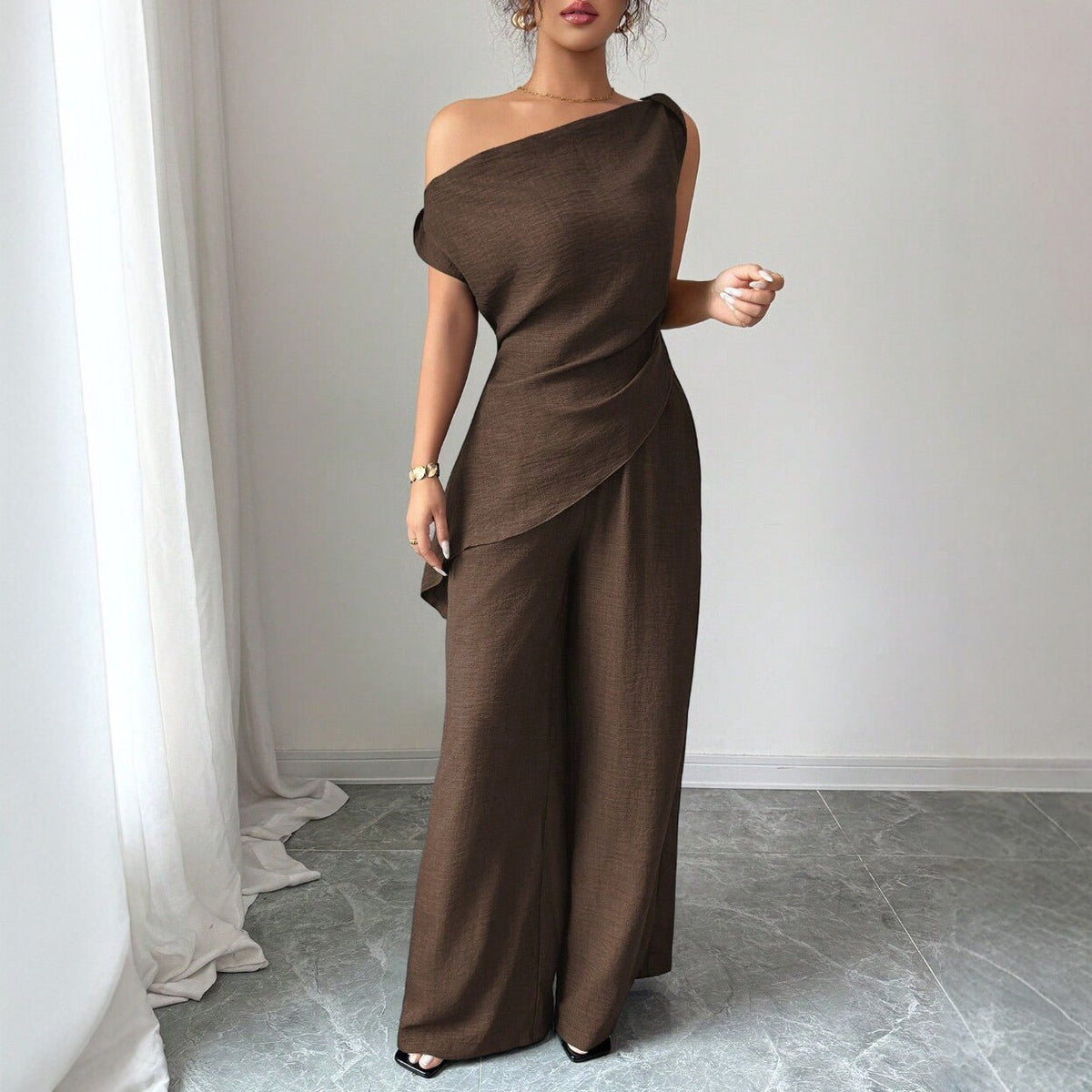 Solid-color Wide-leg Pants Suit For Women - Trend finder
