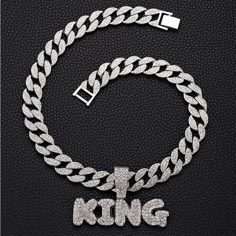 13mm Width Football Pendant Necklace,Full Diamond King Fashion Pendant Necklace, 3D Diamond Gold Zinc Alloy Stainless Steel Religious Zircon - Trend finder