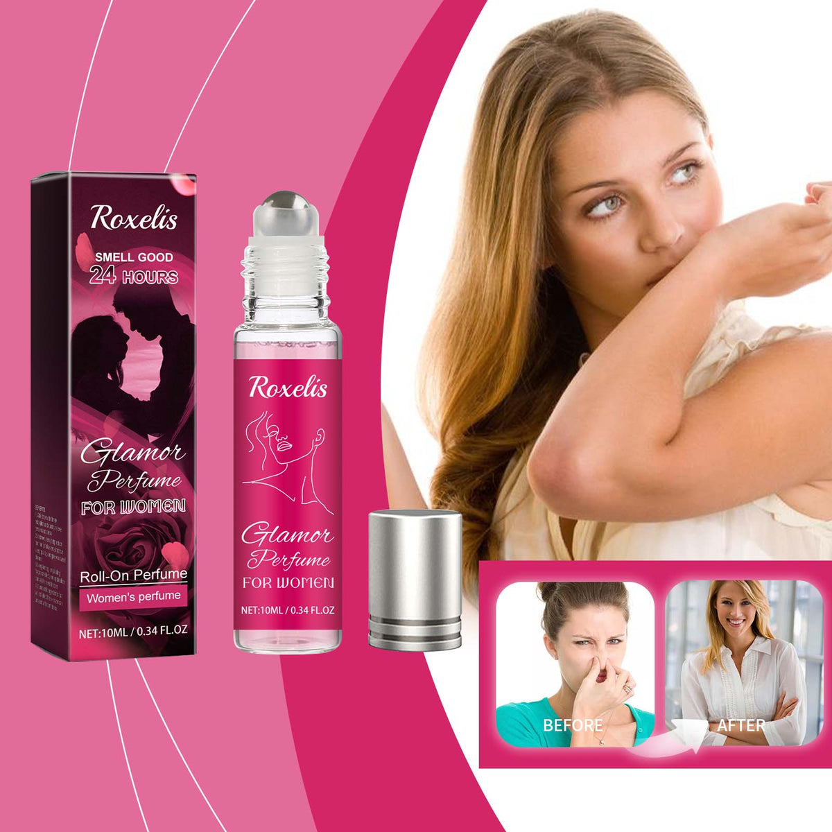 Women Pheromone Roll-On Perfume, Long Lasting Rose Scent Portable Mini Glamor Perfume, Natural Elegant Fragrance For Dating & Daily Use, 10ml - Trend finder