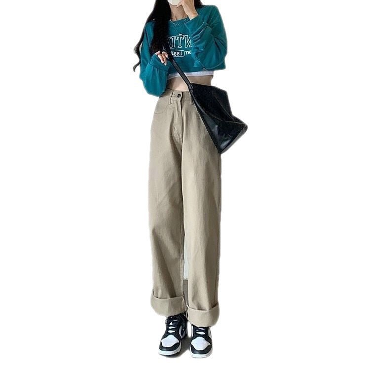 High Waist Wide Leg Jeans Ins Retro Loose Straight Mopping Pants - Trend finder