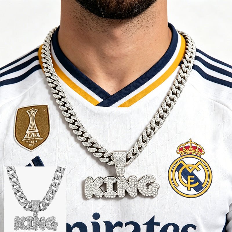 13mm Width Football Pendant Necklace,Full Diamond King Fashion Pendant Necklace, 3D Diamond Gold Zinc Alloy Stainless Steel Religious Zircon - Trend finder