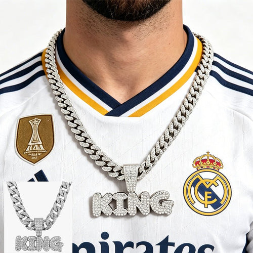 13mm Width Football Pendant Necklace,Full Diamond King Fashion Pendant Necklace, 3D Diamond Gold Zinc Alloy Stainless Steel Religious Zircon - Trend finder
