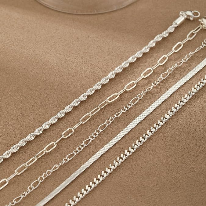 5pcs Silver Bracelets For Women, 14K Silver Plated Dainty Bracelets Set For Women Trendy Adjustable Stackable Bracelets - Trend finder