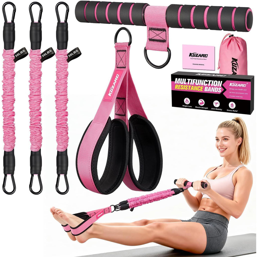 3 Tube Sit Up Resistance Bands With Handles & Foot Pedals, Adjustable Abdominal Exercise Equipment, Multifunctional Resistance Trainer For Abs, Waist, Arms & Leg Workout For Women - Trend finder