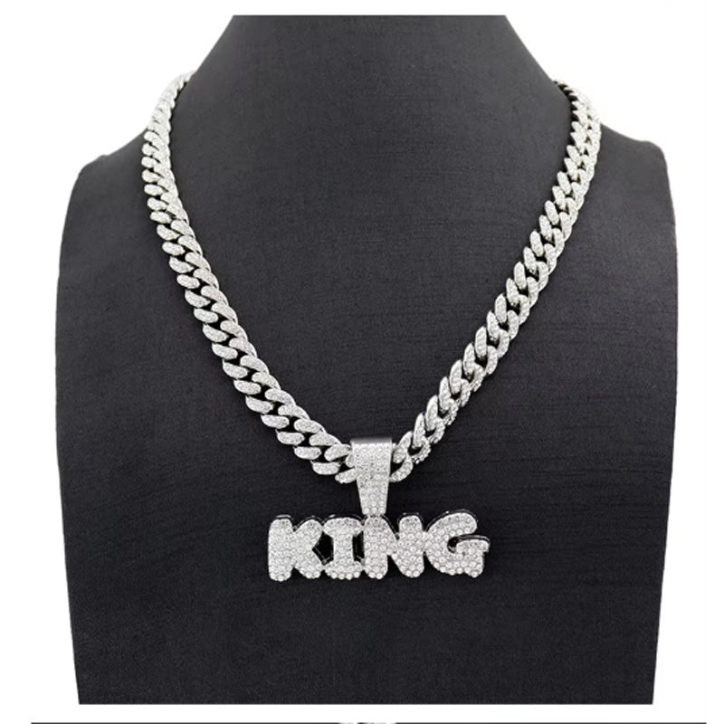 13mm Width Football Pendant Necklace,Full Diamond King Fashion Pendant Necklace, 3D Diamond Gold Zinc Alloy Stainless Steel Religious Zircon - Trend finder