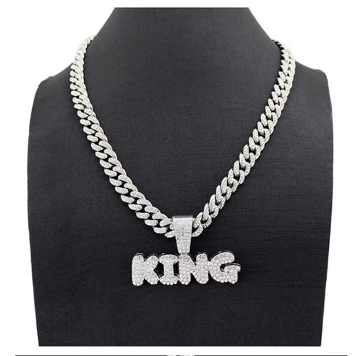 13mm Width Football Pendant Necklace,Full Diamond King Fashion Pendant Necklace, 3D Diamond Gold Zinc Alloy Stainless Steel Religious Zircon - Trend finder