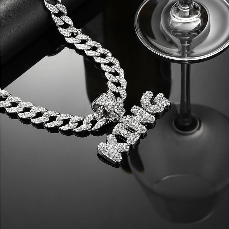 13mm Width Football Pendant Necklace,Full Diamond King Fashion Pendant Necklace, 3D Diamond Gold Zinc Alloy Stainless Steel Religious Zircon - Trend finder