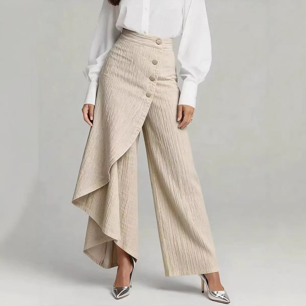 Unique Straight-leg Pants Fashion Large Ruffled Buttons Trousers Women's Faux Jeans Clothing - Trend finder