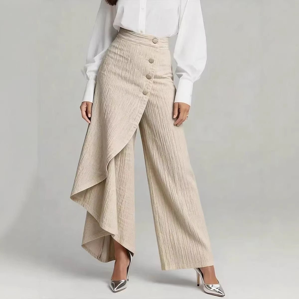 Unique Straight-leg Pants Fashion Large Ruffled Buttons Trousers Women's Faux Jeans Clothing - Trend finder