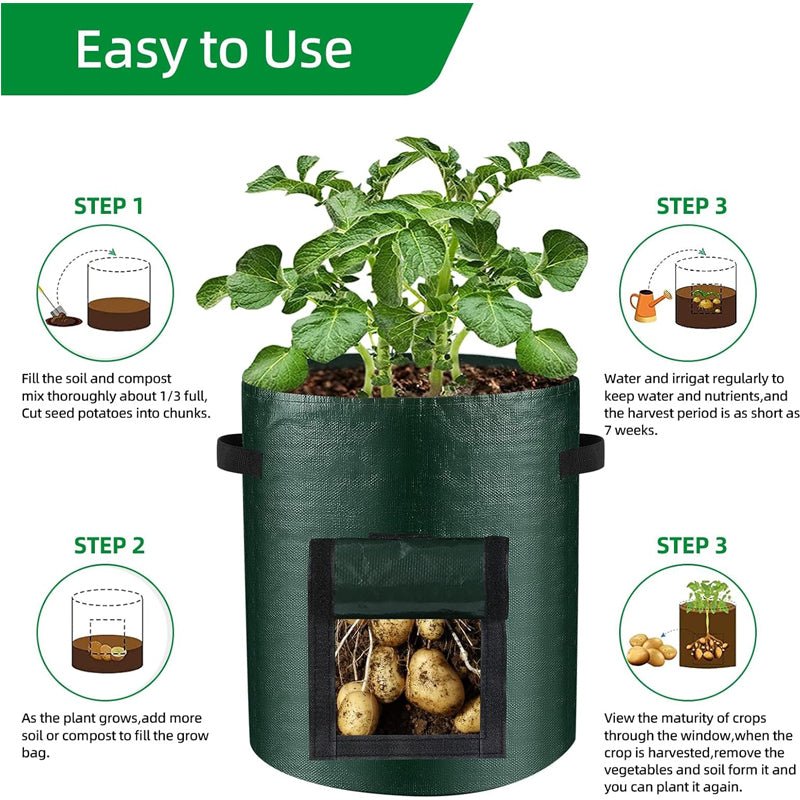 10 Gallon -6 Pack Potato Grow Bags, Heavy Duty PE Fabric Pots With Flap And Handles, Green Planter Bags For Potato Vegetables Outdoor Garden, For All Plants Growing - Trend finder