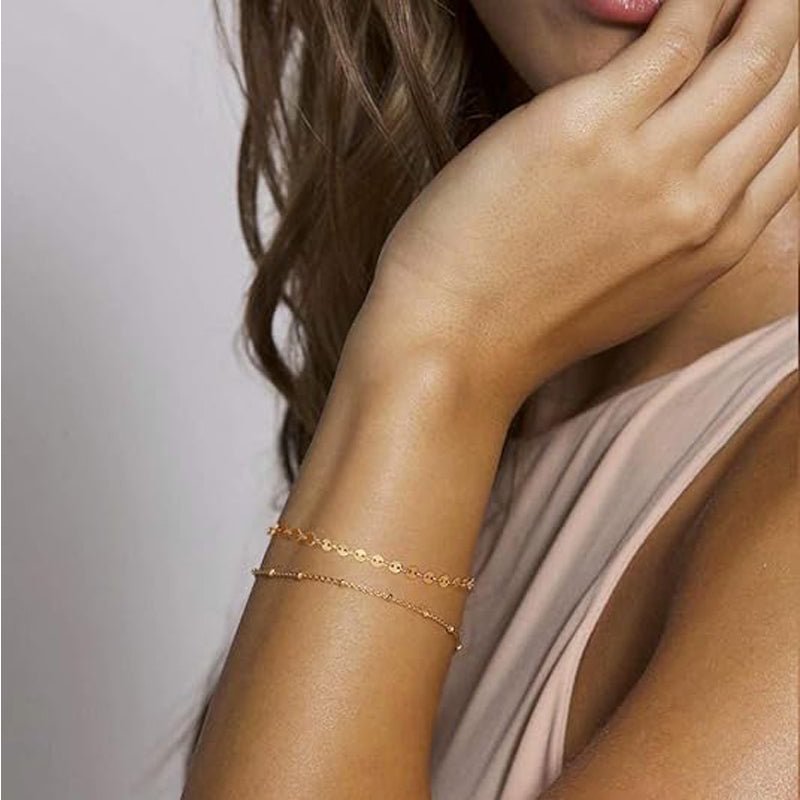 Dainty Gold Bracelets For Women, 14K Gold Filled Adjustable Layered Bracelet Cute Oval Chain Bar Gold Bracelets For Women Jewelry - Trend finder