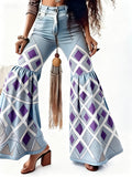 Simple And Fashionable Retro Printed Flared Pants, Women's Jeans - Trend finder