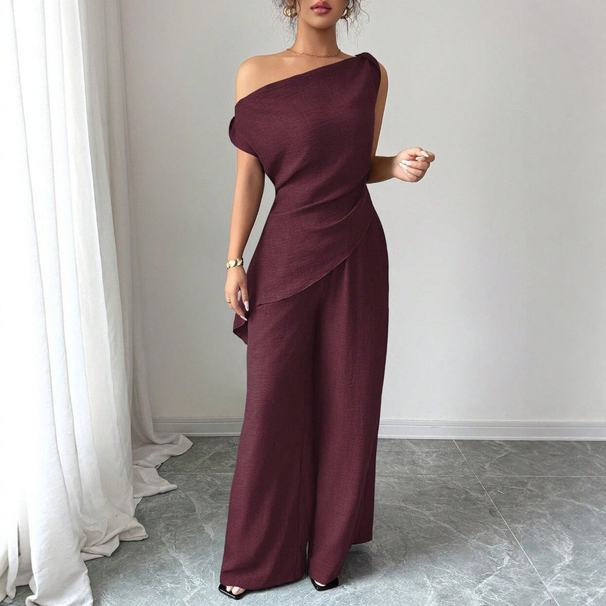 Solid-color Wide-leg Pants Suit For Women - Trend finder
