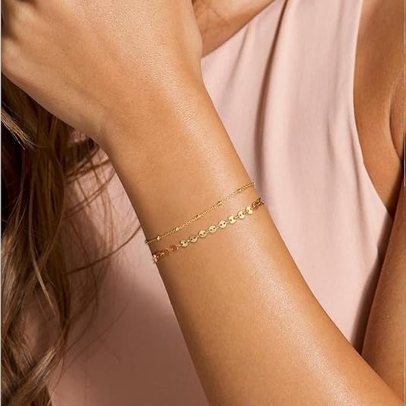 Dainty Gold Bracelets For Women, 14K Gold Filled Adjustable Layered Bracelet Cute Oval Chain Bar Gold Bracelets For Women Jewelry - Trend finder