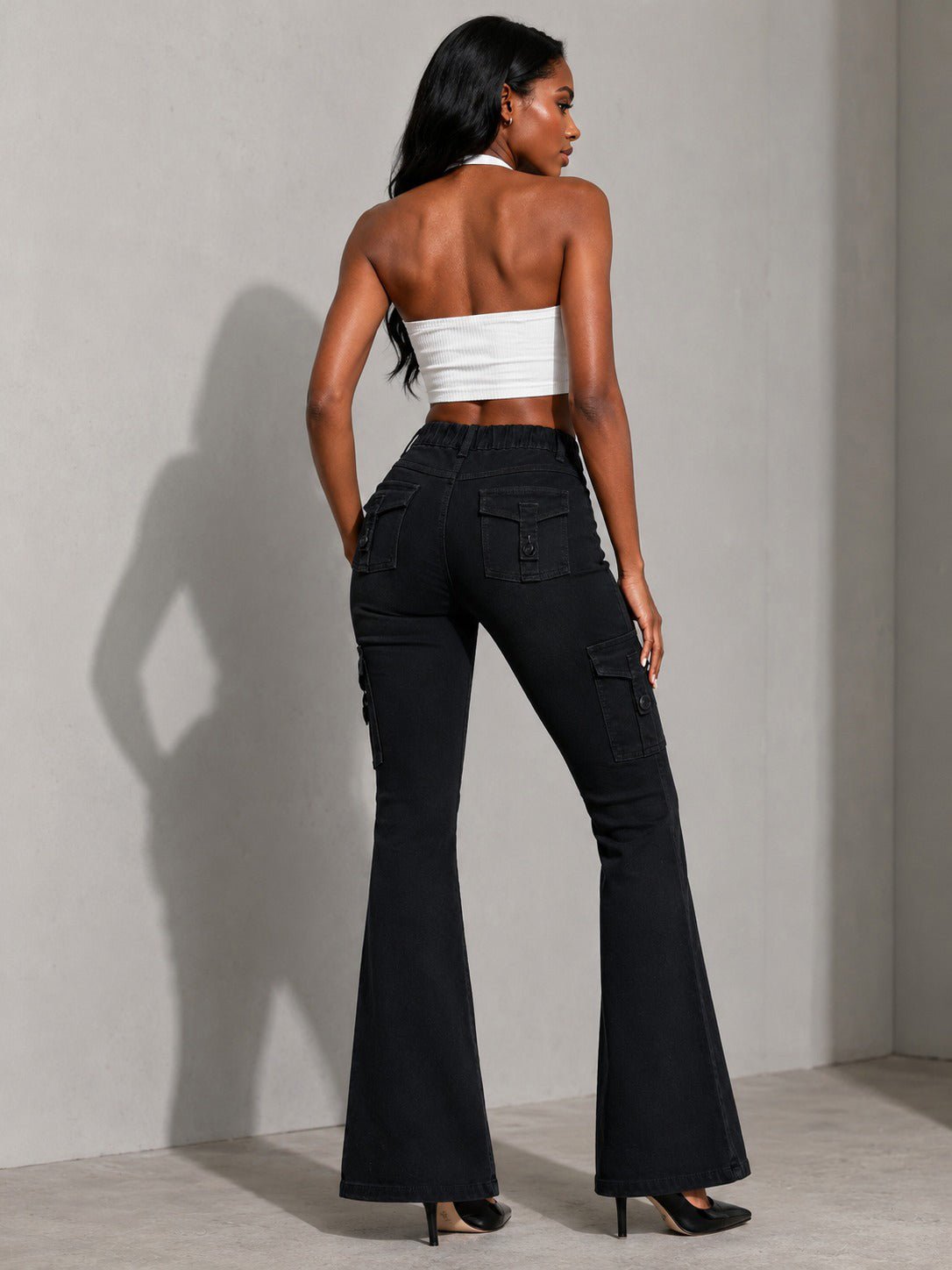 Women's High-quality Stretch Vintage Washed Cargo Flare Jeans, Y2K Style, Casual And Versatile, Suitable For All Seasons - Trend finder