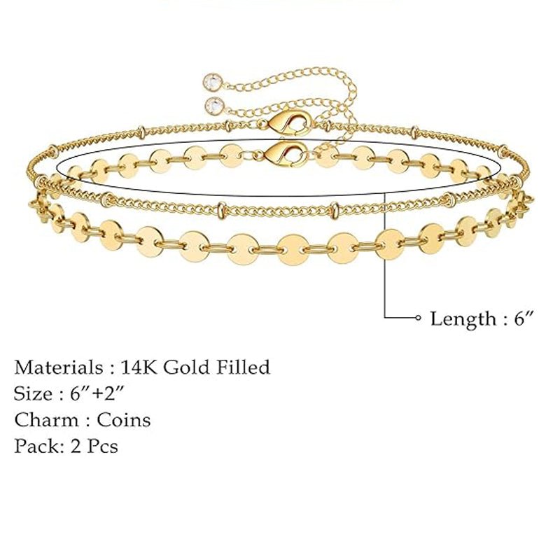 Dainty Gold Bracelets For Women, 14K Gold Filled Adjustable Layered Bracelet Cute Oval Chain Bar Gold Bracelets For Women Jewelry - Trend finder