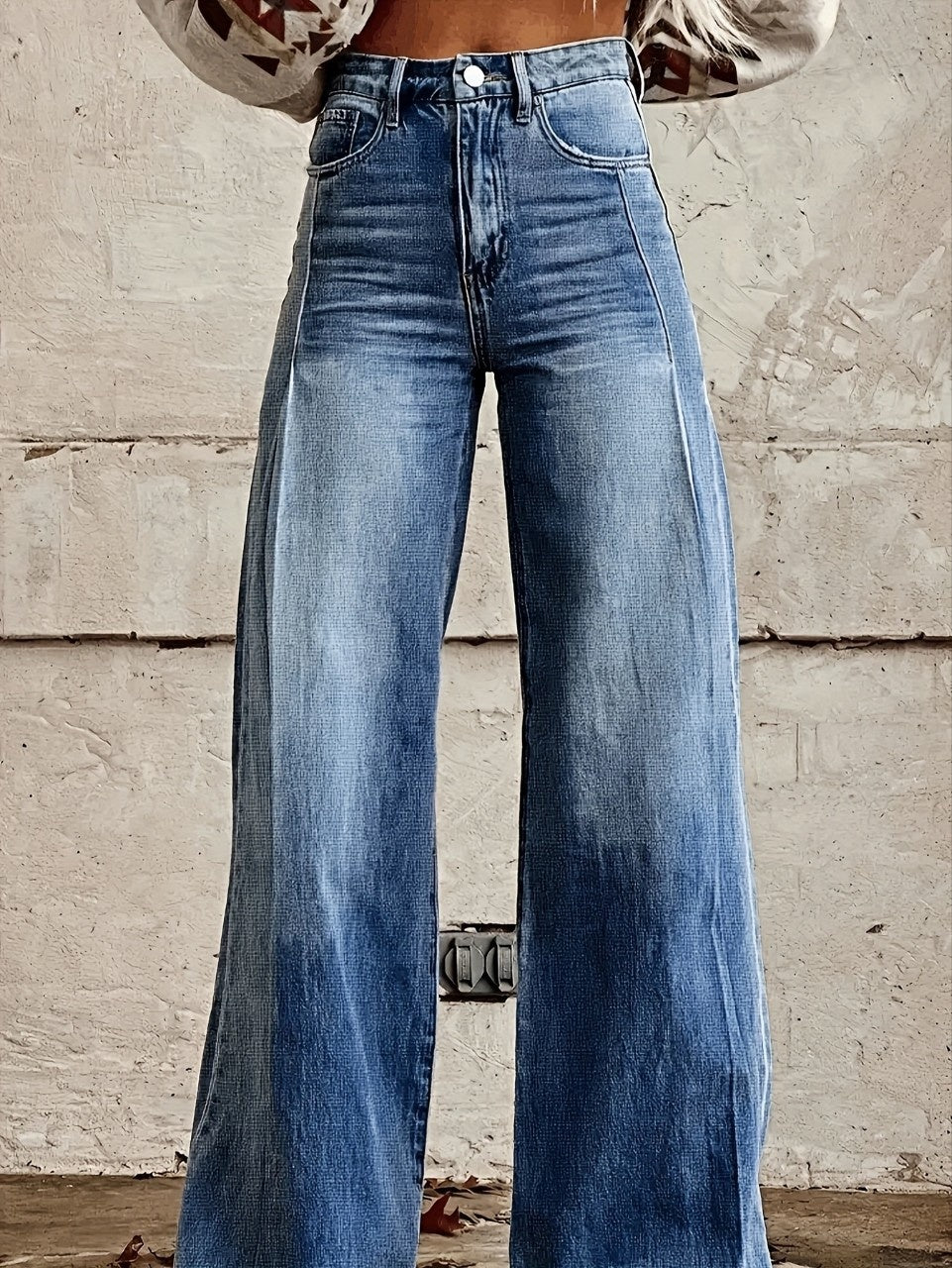 Wide-legged Pants Thermal Transfer Bell-bottom Pants Simulation Denim Trousers - Trend finder