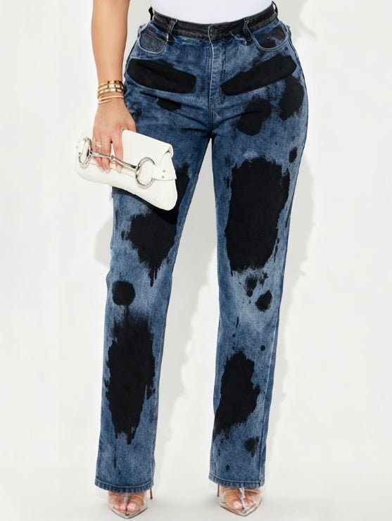 Ripped To Shreds Two Tone Straight Leg Jeans - Black Combo - Trend finder