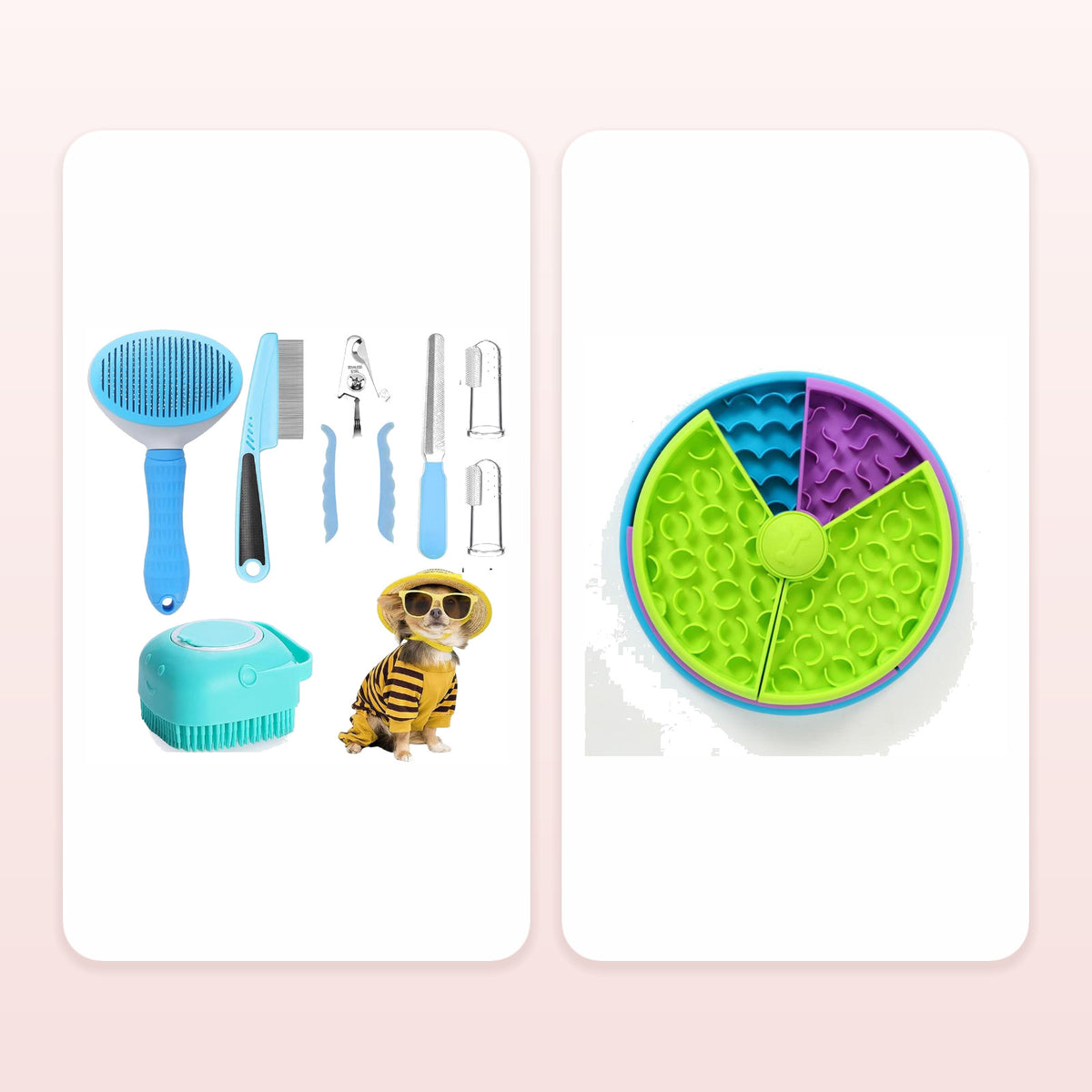 7pcs Pet Grooming Kit, Self-Cleaning Brush Shedding Kit With Nail Clipper, Flea Comb, Shampoo Bath Brush, Finger Toothbrush Bundle — included products