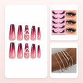 24 PCS Red Heart Nail Art, Long Length Long Water Pipe Fake Nails,Square Head Nail Tips False Nail Bundle - Trend finder