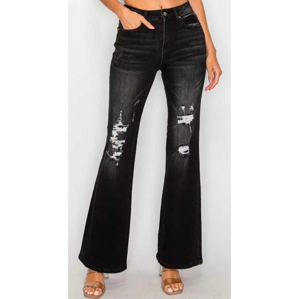Black Low Waist Bell Bottom Jeans - Stretchy Slim Fit Fashion Denim - Trend finder