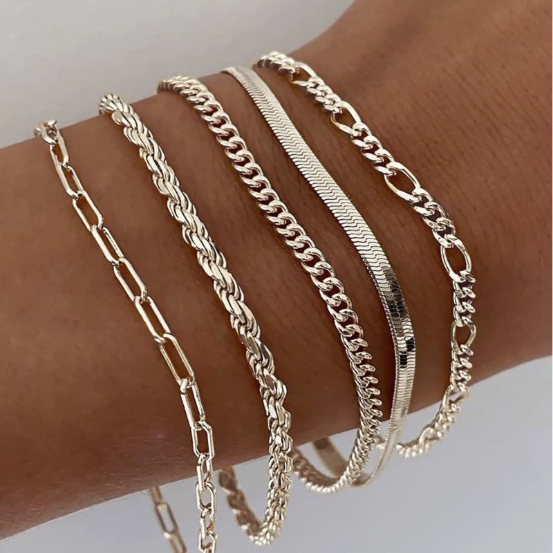 5pcs Silver Bracelets For Women, 14K Silver Plated Dainty Bracelets Set For Women Trendy Adjustable Stackable Bracelets - Trend finder