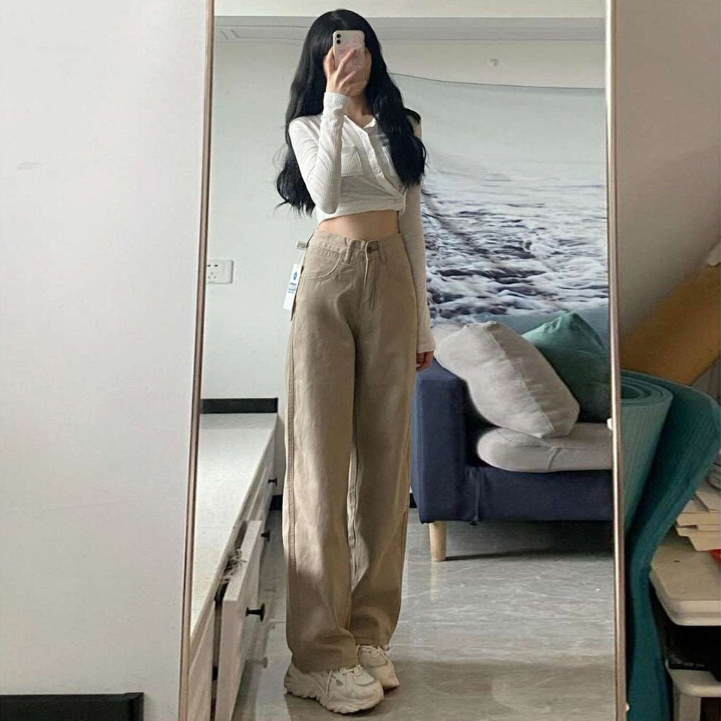 High Waist Wide Leg Jeans Ins Retro Loose Straight Mopping Pants - Trend finder