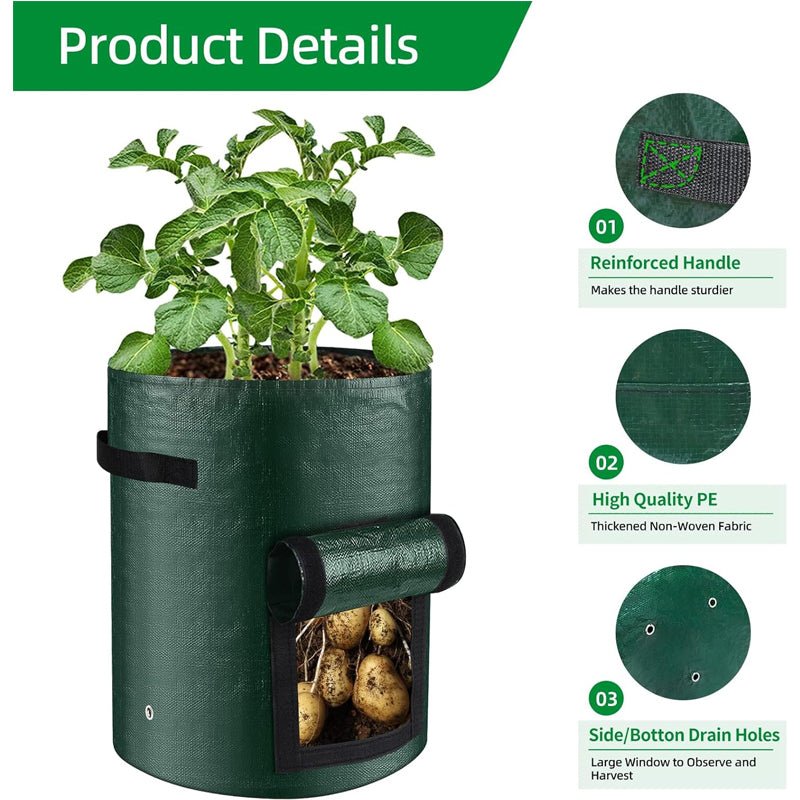 10 Gallon -6 Pack Potato Grow Bags, Heavy Duty PE Fabric Pots With Flap And Handles, Green Planter Bags For Potato Vegetables Outdoor Garden, For All Plants Growing - Trend finder