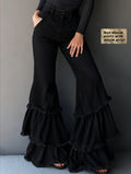 Denim-like Printed Multi-layer Ruffled Flared Pants - Trend finder