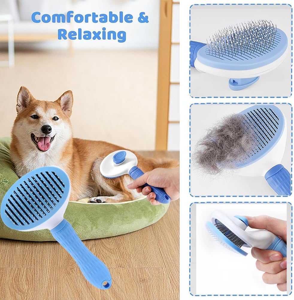 7pcs Pet Grooming Kit, Self-Cleaning Brush Shedding Kit With Nail Clipper, Flea Comb, Shampoo Bath Brush, Finger Toothbrush - Trend finder