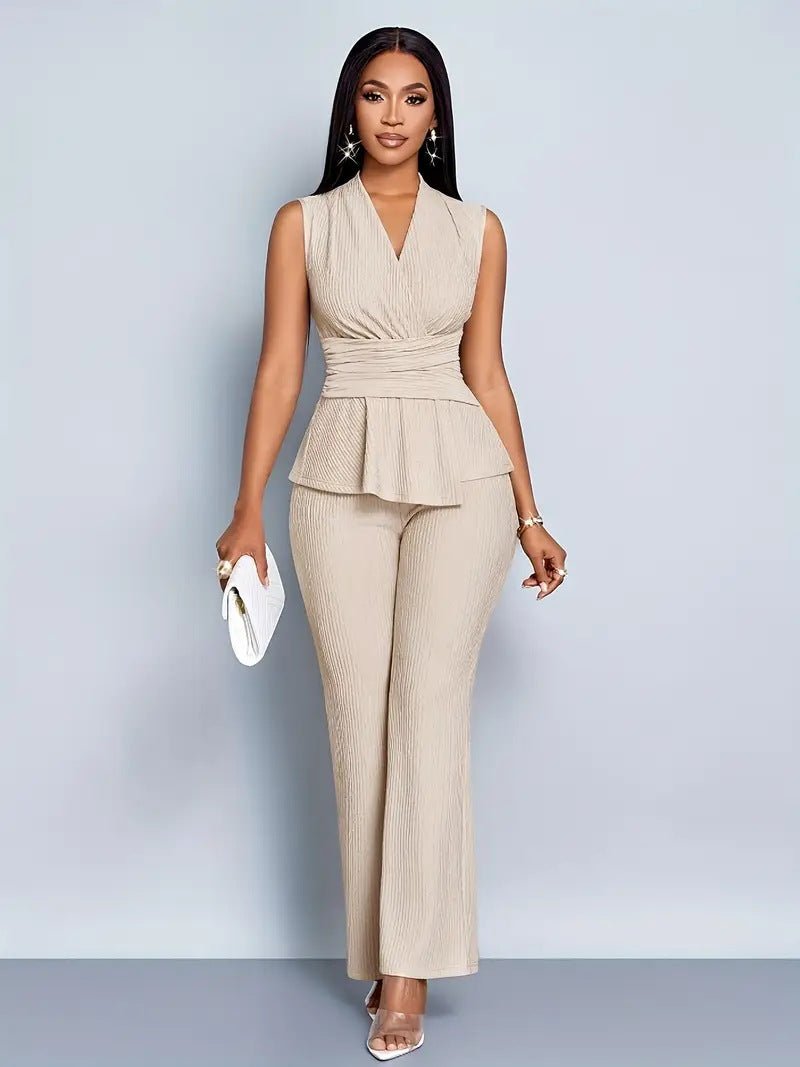 Elegant V-neck Top And Wide-leg Pants Two-piece Set For Women - Trend finder