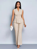 Elegant V-neck Top And Wide-leg Pants Two-piece Set For Women - Trend finder