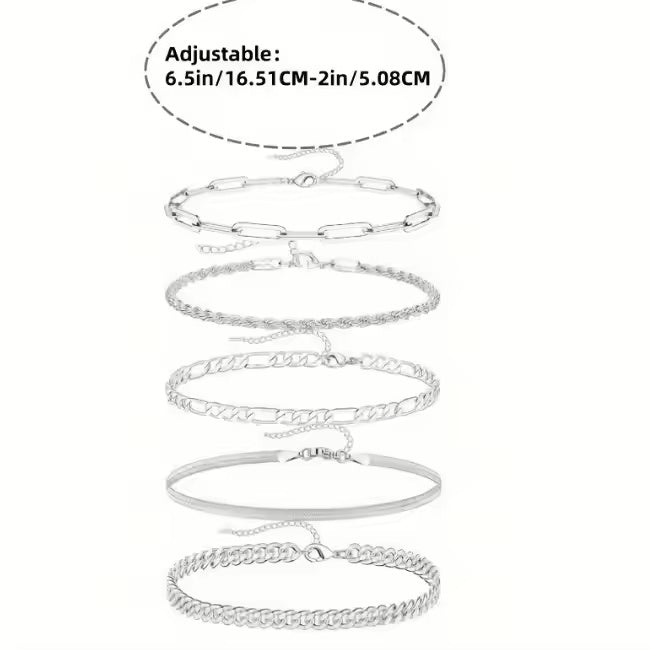 5pcs Silver Bracelets For Women, 14K Silver Plated Dainty Bracelets Set For Women Trendy Adjustable Stackable Bracelets - Trend finder