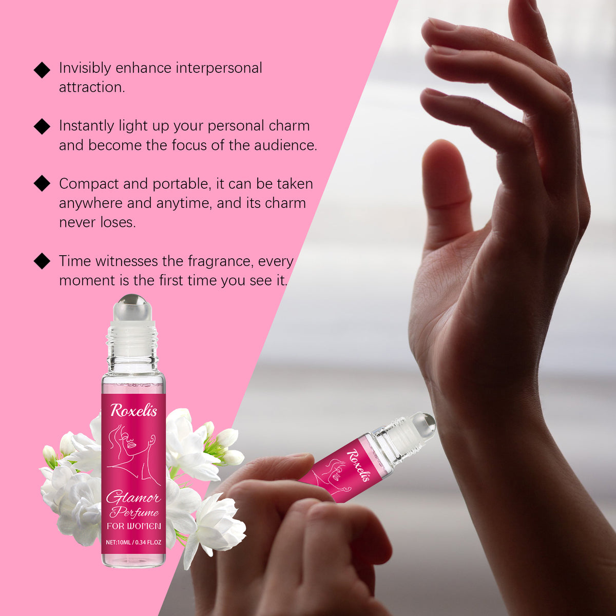 Women Pheromone Roll-On Perfume, Long Lasting Rose Scent Portable Mini Glamor Perfume, Natural Elegant Fragrance For Dating & Daily Use, 10ml - Trend finder