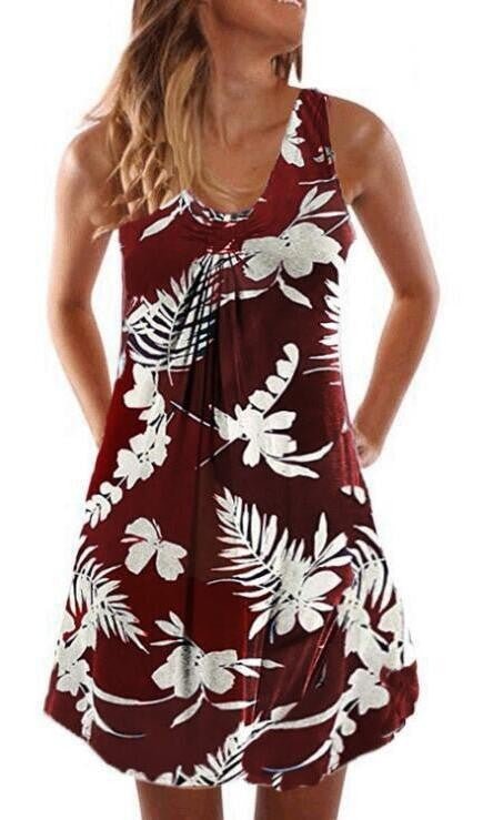 Deep-V Neck Loose Off-Shoulder Sleeveless Casual Beach Dress - Trend finder