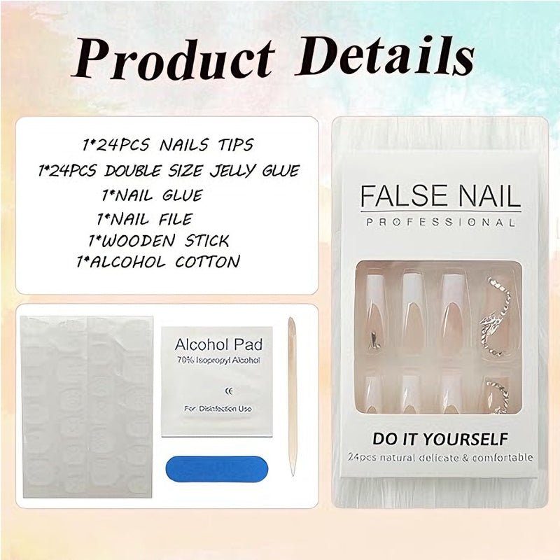 24 PCS White Flower Diamond Butterfly Nail Art, Long Length Long Water Pipe Fake Nails,Square Head Nail Tips False Nail - Trend finder